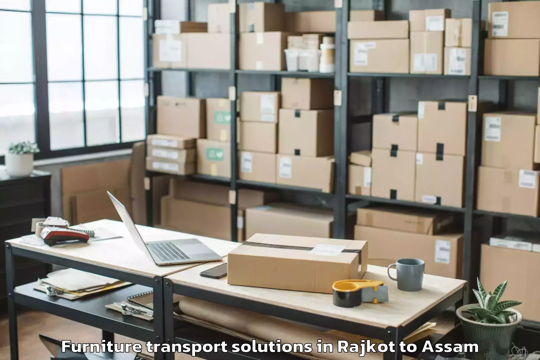 Easy Rajkot to Balijan Furniture Transport Solutions Booking